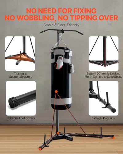 VEVOR Punching Bag Stand, Steel Heavy Duty Workout Training Equipment, Adjustable Height Boxing Punching Stand with Weighted Base, Holds Up to 140 lbs, Freestanding Sandbag Rack for Home Gym Fitness - style: 2-in-1 Punching Bag Stand with Pull-Up Bar