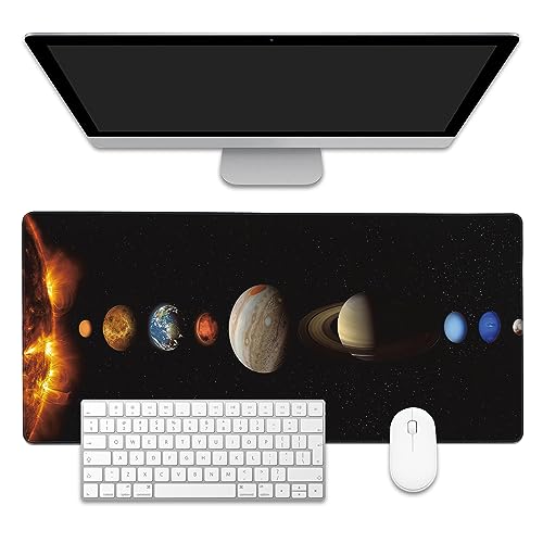 Mouse Pad,Solar System Planet Desk Mat for Desktop,Desk Pad with Non-Slip Base and Stitched Edge,Extended Mousepad for Office and Home 35.4X15.7 Inch - color: Solar System Planet