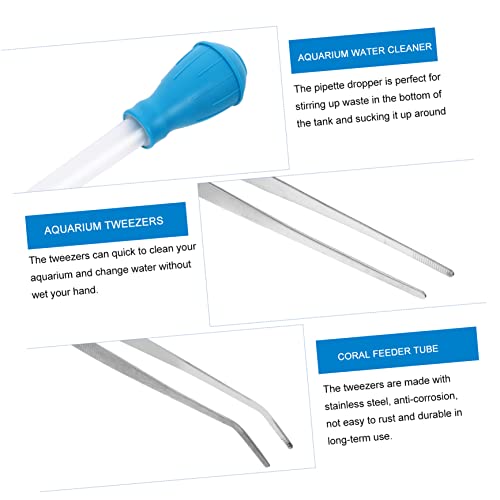 FOMIYES 3pcs Aquarium Cleaning Tool Set Straight Curved Tweezers Serrated Tips Fish Tank Pipette Stainless Steel for Aquascaping