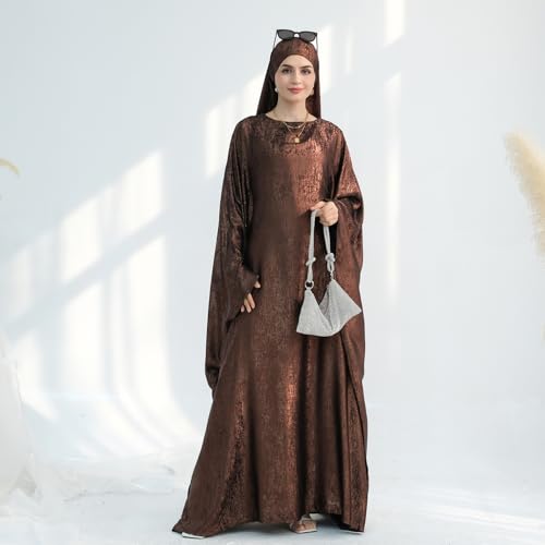 ODIZLI Abayas For Women Muslim Metallic Shiny Hijab Prayer Dress Arabic Kaftan Dubai Turkey Islamic Dress - color: Coffee, size: 1