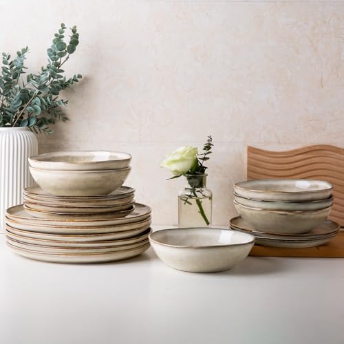 AmorArc Ceramic Dinnerware Sets for 8, 24Pcs Plates and Bowls Sets Dishes - color: Cappuccino, size: Service for 8(24Pcs)