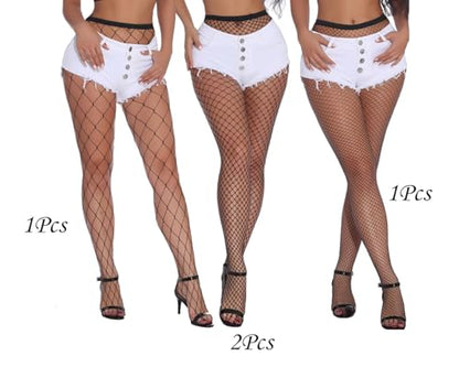 MengPa Women's Fishnets Tights High Waist Stockings Party Thigh High Pantyhose - color: 4pcs-black