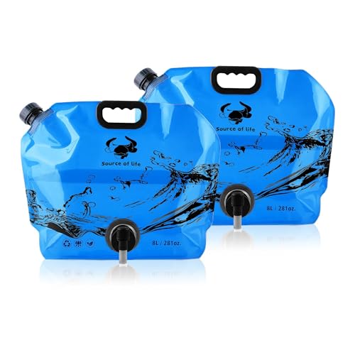 Water Jug Camping 2.1 Gallon Collapsible with Spigot, BPA Free Portable Water Pouch Foldable Water Bags for Outdoor Hiking, Travel and Emergency & Water Storage Containers (Blue-2Pcs) - color: Blue-2Pcs
