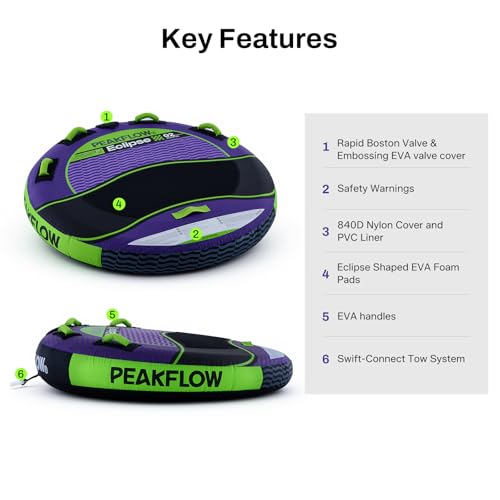 PEAKFLOW Towable Tube,Boat Tube,1-3 Person,Tubes for Boating,PVC Liner and Full Nylon Cover,Lake & Ocean Fun - size: 1-2 Rider Eclipse