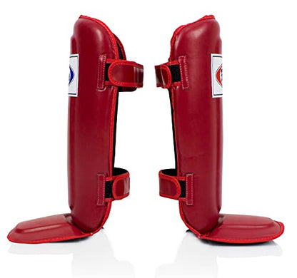 Fairtex SP3 Lightweight Shin Guards, Muay Thai MMA Avoid Shin Splints Gear | Featherweight synthetic shell with high-density padding. Articulated lower-leg armor enhances mobility and leg protection - color: Red, size: Small/Kids