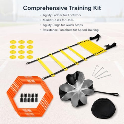 Agility Training Set, Speed Training Set with Ladder, Cones, Hurdles & Parachute, Athletic Gear for Football Basketball, Includes Carry Bag - style: Speed Agility Training Set III