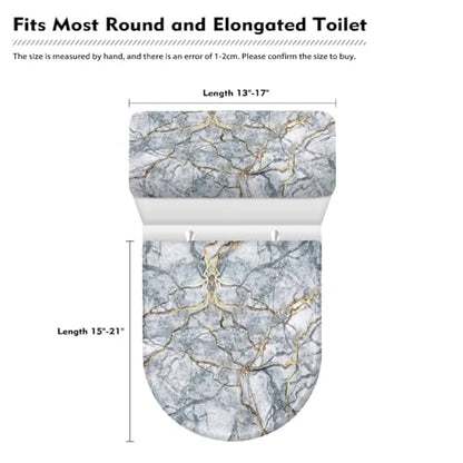 Marble Gold Toilet Lid Covers & Toilet Tank Lid Cover with Elastic Edges Fit Standard Oblong Elongated Toilet Home Decoration - color: Marble Gold