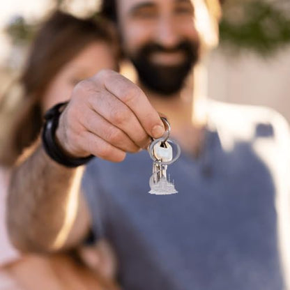 Mosque with Crescent Pendant Keychain for Women Men Muslim Jewelry Fashion Keyring Stainless Steel Islamic Key Chain Gift - color: Silver