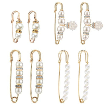 8 Pcs Pearl Brooch Pins,Safety Pins for Clothing Dress pants skirt Cardigan Collar，Faux Pearl Rhinestones Brooches for Women Girls Pants Extender Safety Pins - size: set-B