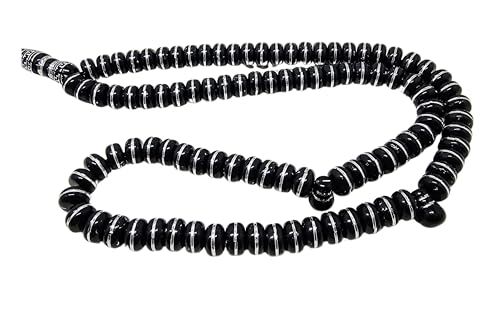 Islam Tasbih 99 비즈 AMN-464 무슬림 기도 디크르 미바하 다채로운 묵주 달 별 장식 태슬 이드 라마단 선물 - color: 블랙.
