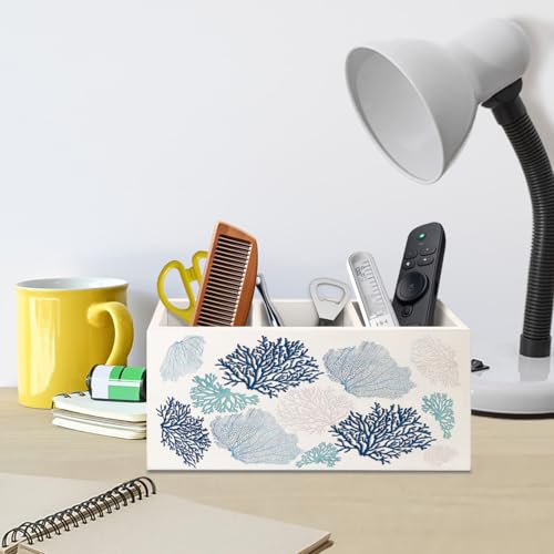 Blue Coastal Wooden Pen Pencil Holder for Desk Accessories, Beach Lover Gifts, Beach Office Decor, Ocean Coastal Coral Wood Makeup Brush Toothbrush Holder Organizer for Vanity Bathroom