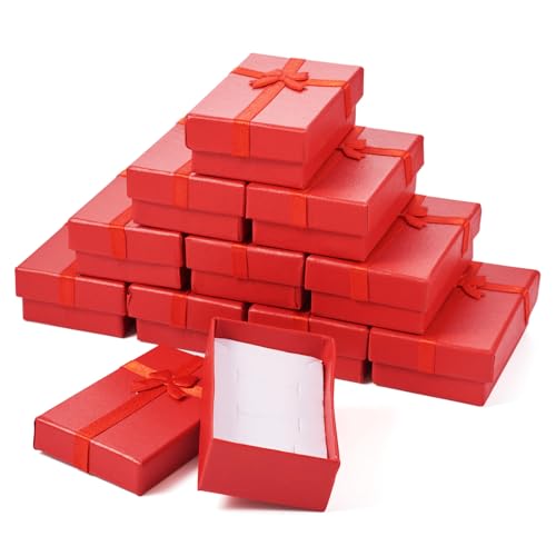 Sparkeads 12 Pcs 3.25 x 2.13 x 0.96 Inches FireBrick Prezzie Boxes With Ribbon Bow Jewelry Cardboard Box Small Boxes Storage Jewelry Box for Bracelets Ring Earring Necklace