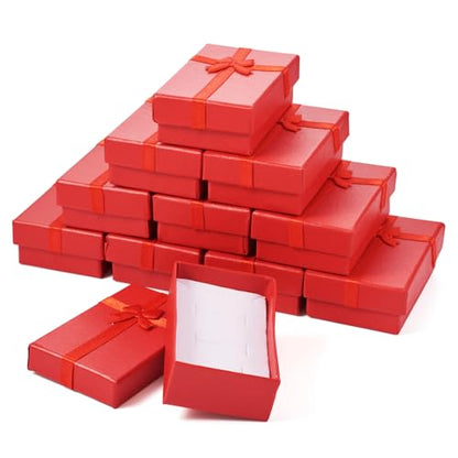 Sparkeads 12 Pcs 3.25 x 2.13 x 0.96 Inches FireBrick Prezzie Boxes With Ribbon Bow Jewelry Cardboard Box Small Boxes Storage Jewelry Box for Bracelets Ring Earring Necklace