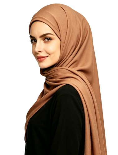 Lina & Lily Non-see-through Premium Jersey Maxi Hijab Head Scarf Wrap for Muslim Women - color: Camel