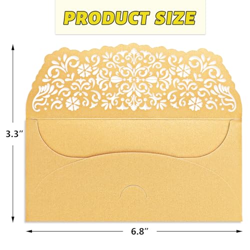 WorldBazaar 24PCS Gold Glitter Money Envelopes for Cash - size: 6.8 inches by 3.3 inches