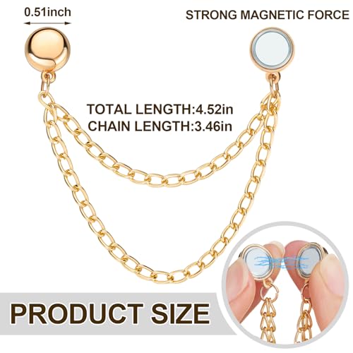 Daifunli 24 Pcs/12 Pairs Magnetic Clothing Clips with Chain Multifunction Metal Magnet Shirt Clips Cuff Sleeves Long Pants Hem Holder for Shortening and Decoration for Women