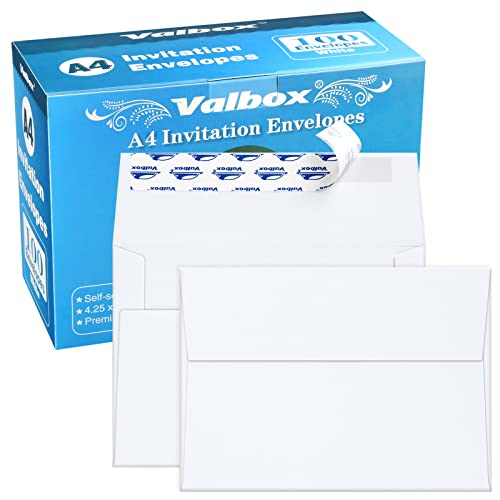 ValBox A4 Photo Envelopes 100 Qty 4 x 6 White Kraft Paper Envelopes Self Seal for 4x6 Cards, Photos, Weddings, Invitations, Baby Shower, 4.25 x 6.25 Inches (A4) - color: White, size: A4 (4.25 x 6.25 Inches)