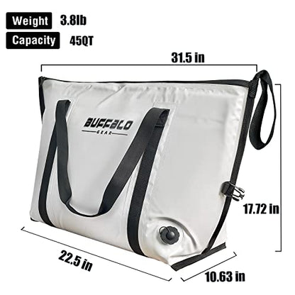 Buffalo Gear Insulated Fish Cooler - 27.5QT 58QT Waterproof Flat Bottom Bag, Leakproof and Fishing Kill Bag - color: White-45QT