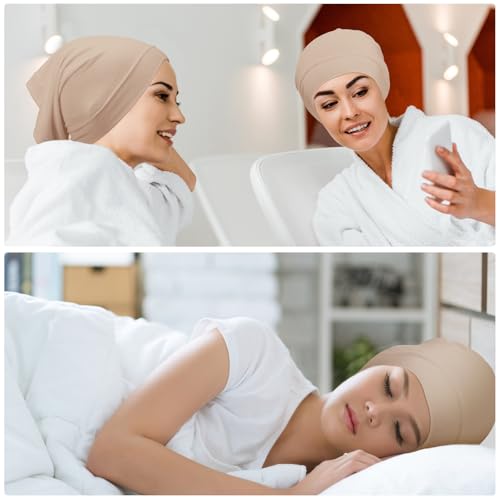 Loopeer 2 Pcs Hijab Undercaps No Slip for Women Islamic Muslim Hijab Cap Scarf for Turban Tube Neck Cover - color: Camel, Beige