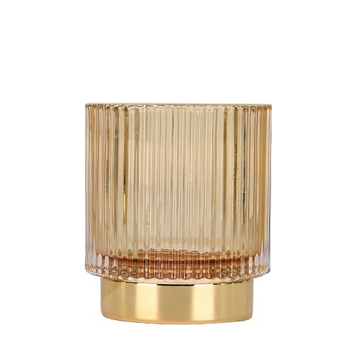 DASITON Makeup Brush holder Organizer,Crystal Cosmetic Makeup Brush Glass Brushes Storage Holder, Vintage Make Up Brush Cup Pen Pencil Holder striped vase(Coffee S) - color: Coffee, size: S