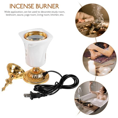 HOMSFOU Electric Incense Burner Ceramic Bakhoor Burner for Home Aromatherapy Yoga Spa Middle Eastern Style 2.76 Inch Compact Design with Us Plug