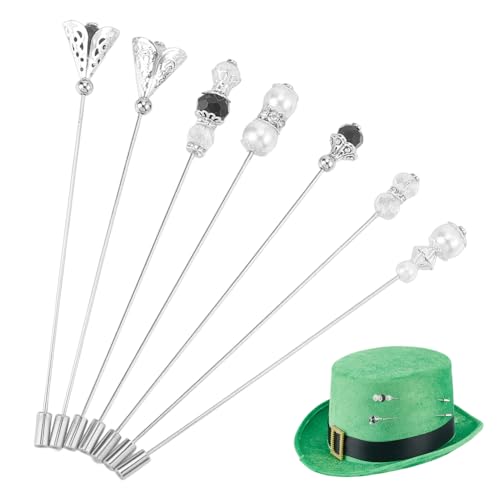 7PCS Vintage Safety Hat Pins 4.9 Inch Pearl Stick Pin Brass Elegant Decorative Long Needle Pins for Hat Tie Scarf Badge Suits Cardigan Brooches Jewelry Accessories Wedding Birthday Party