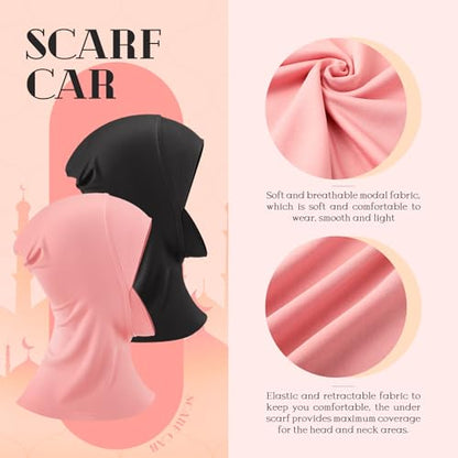 Geyoga Modal Hijab Cap for Women Adjustable Muslim Stretchy Turban Full Cover Shawl Cap Full Neck Coverage Small and medium - color: Pink, Black