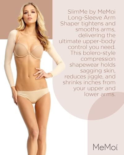 SlimMe Long Sleeve Arm Shapewear, Arm Slimming Sleeves for Women, Tightens and Smooths Arms, Bolero Style - Small to Queen 2 - color: Nude, size: Q2
