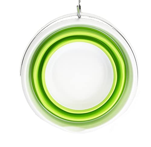 SAMMART 5.5L (1.4 Gallon) Collapsible Plastic Bucket - Foldable Round Tub - Portable Fishing Water Pail - Space Saving Outdoor Waterpot (White/Grass Green) - color: White/Grass Green