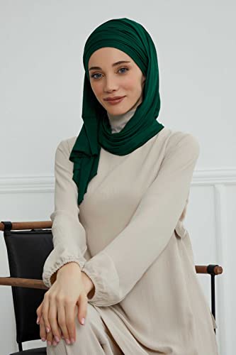 Aisha's Design Instant Hijab Scarves for Women, 95% Cotton Pretied Bonnet Turban Easy to Wear Cotton Headscarf - color: Dark Green