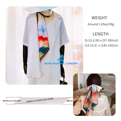 Silk Feeling Head Scarf Fashion Satin Hair Scarf Square Long Scarves for Women Gifts - color: 02 Sun Declined Westward /5.12 X 59 Inch