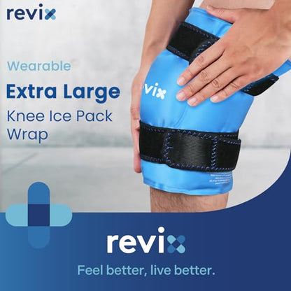 REVIX 19" Extra Large Knee Ice Pack Wrap Around Entire Knee, Reusable Gel Cold Pack for Discomfort and Post-Workout Fatigue, Cold Compress, Enhance Comfort and Recovery - size: XL, style: Blue-XL