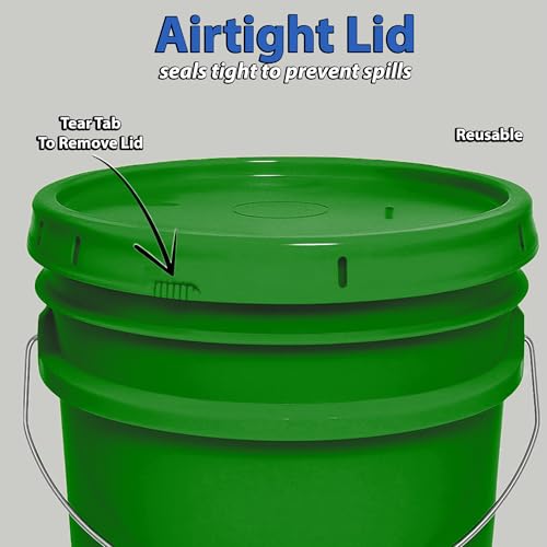 5-Gallon Bucket with Airtight Lid – Made in USA, Food Grade BPA Free Plastic, Heavy Duty Multi-Use, Metal Handle with Grip, Stackable Storage – Green, 1 Pack - color: Green, size: 1