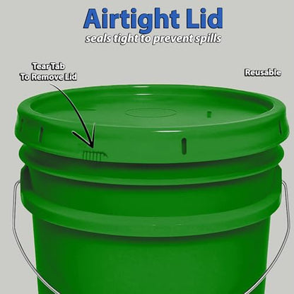5-Gallon Bucket with Airtight Lid – Made in USA, Food Grade BPA Free Plastic, Heavy Duty Multi-Use, Metal Handle with Grip, Stackable Storage – Green, 1 Pack - color: Green, size: 1