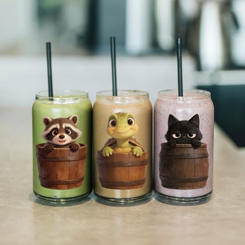 arricraft 10 Pcs Animal Buckets Theme PVC Cup Transfer Stickers, Animal in Iron Wooden Buckets UV Waterproof Cup Sticker for 16 oz Glasses Window Home Printing Decoration 24x11cm - style: Animal Buckets Theme