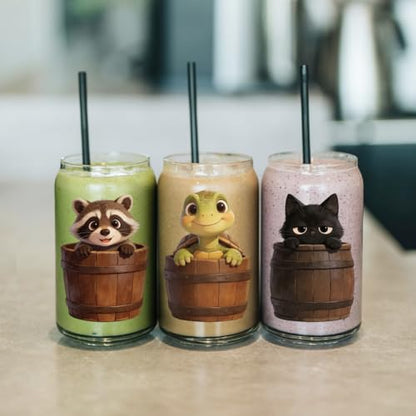 arricraft 10 Pcs Animal Buckets Theme PVC Cup Transfer Stickers, Animal in Iron Wooden Buckets UV Waterproof Cup Sticker for 16 oz Glasses Window Home Printing Decoration 24x11cm - style: Animal Buckets Theme