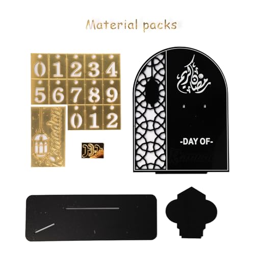 Black Acrylic Countdown Advent Calendar 31 Days Til Eid' Lantern Design, Eid Mubarak Ornament for Ramadan Kareem Tabletop Decorations