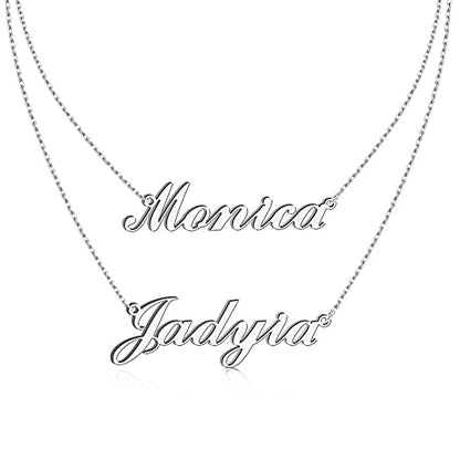 DayOfShe Custom Name Necklace for Women Gifts, 18K Gold Plated Layered Names Necklace Personalized Gifts for Birthday - color: Two Names-Silver