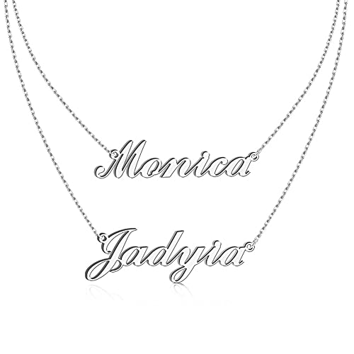 DayOfShe Custom Name Necklace for Women Gifts, 18K Gold Plated Layered Names Necklace Personalized Gifts for Birthday - color: Two Names-Silver