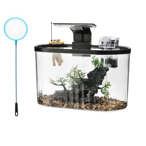 GarveeHome Fish Tank Aquarium, Smart Aquarium Starter Kits with Filter LED Light Silent Water Pump, Self Cleaning System High-Transparency Glass Decorate Water Plants and Sand - size: 28*15*17cm