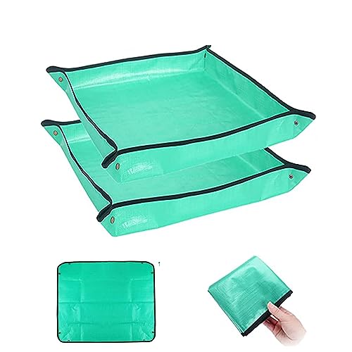 BIUWING 2PCS 39.4" x 39.4" Plant Repotting Mat Waterproof Transplanting Mat Indoor Succulent Potting Mat Portable Gardening Soil Changing and Watering mat Square and Foldable Garden mat - color: Green, size: 2pcs 39.4in*39.4in(square)