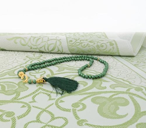 Premium Area Rug for Islamic Prayers - Muslim Prayer Mat and Rug for Men with Arabic Gifts - Traditional Islamic Prayer Rug Islam - سجادة صلاة Included - color: Emerald