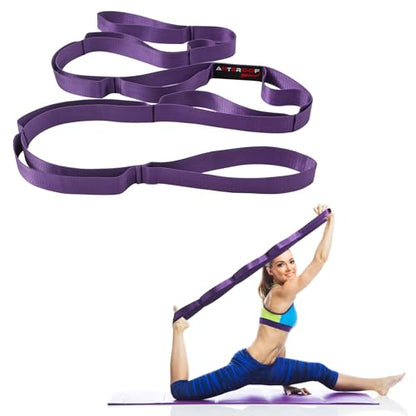Durable Non-Elastic Stretch Strap for Physical Therapy and Yoga, 10 Loops Stretching Band for Pilates, Flexibility, Exercise - Ideal for Men & Women - color: ‎Purple