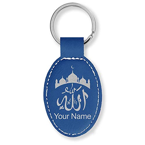 LaserGram Oval Keychain, Allah 2, Personalized Engraving Included (Dark Blue) - color: Dark Blue
