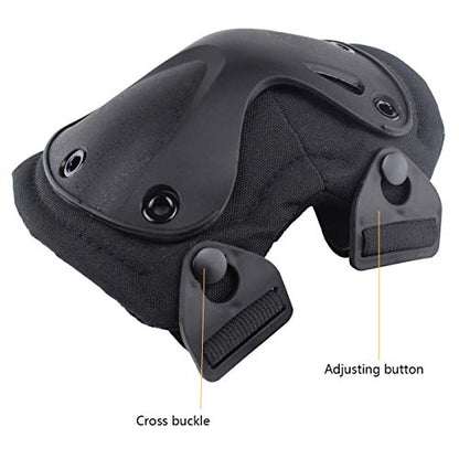 Combat Knee & Elbow Protective Pads Set for Outdoor CS Paintball Game Cycling Safety Skateboarding Gear Skates Knee Protection Guard Pads - color: Black