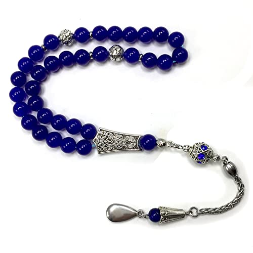 Design -Worry Beads Prayer Beads (8 mm-33 Beads) Tesbih-Tasbih-Tasbeeh Misbaha Subha Sebha Rosary (Navy Blue Agate Stone & Crystal Rhinestone Beads Design) - color: Navy Blue Agate Stone & European Crystal Rhinestone Beads Design