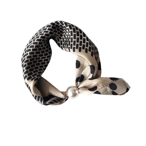 Women’s Silk Pearl magnetic buckle Scarf with Charm Buckle Satin Square Scarf for Neck Retro Floral Print，hair band - color: 01-102