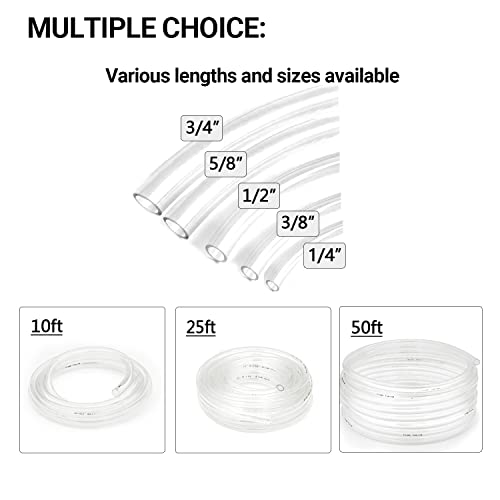 1/4’’ ID × 3/8’’ OD - 10 ft Clear Plastic Vinyl Tubing | Flexible PVC Hose Lightweight Non-Toxic vinyl Tube for Transfer Water Air Oil - size: 1/4'', style: 10 feet