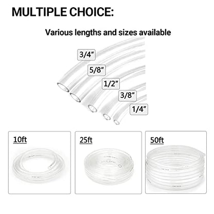 1/4’’ ID × 3/8’’ OD - 10 ft Clear Plastic Vinyl Tubing | Flexible PVC Hose Lightweight Non-Toxic vinyl Tube for Transfer Water Air Oil - size: 1/4'', style: 10 feet