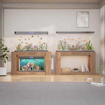 Farmhouse 75–120 Gallon Aquarium Stand for Fish or Reptile Tank, 48"x24" Tabletop Terrarium Stand with Power Outlet and Storage Shelves, Natural Brown Fish Tank Stand, 1500LBS Capacity